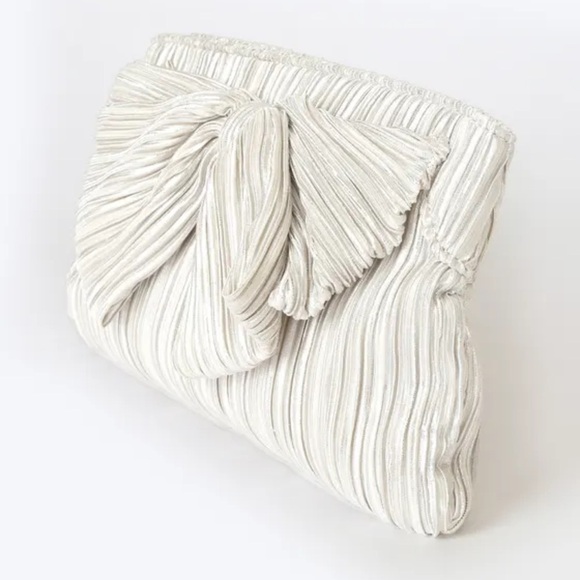 Lulus Champagne Metallic Pleated Clutch Purse Shoulder Bag Bridal Wedding Formal - Picture 3 of 16